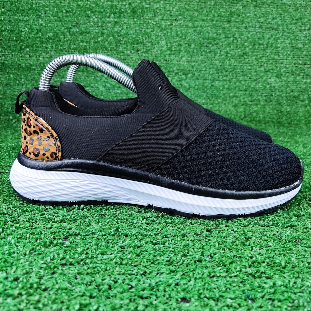 BCG Sneakers Womens 7 Black Slip On Leopard‎ Print Memory Foam Athletic Shoes